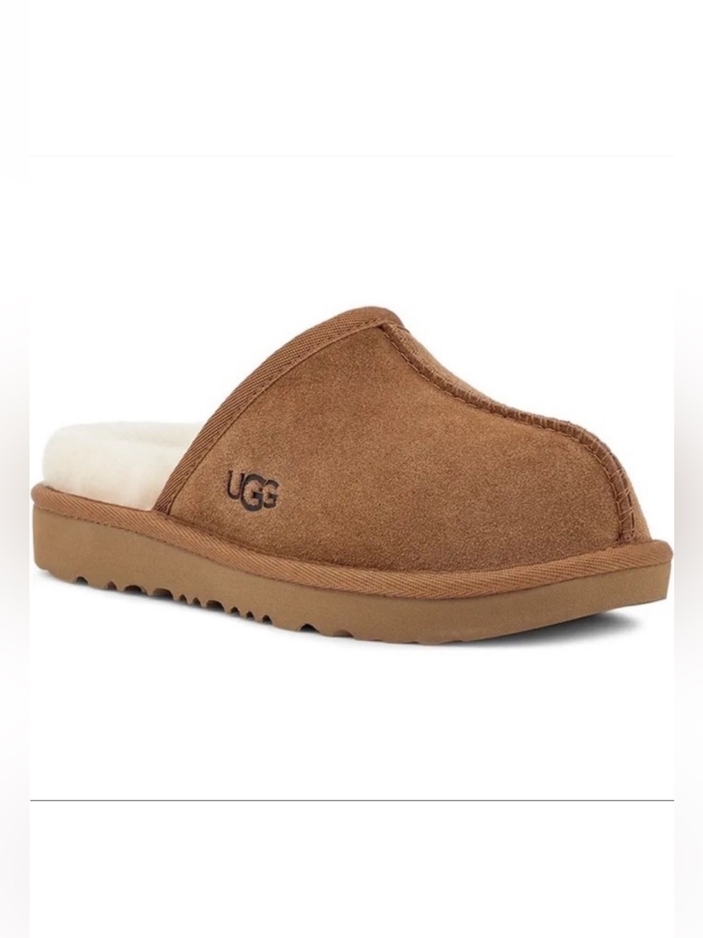 UGG Keegan Chestnut Suede Shearling Slide Slippers Kids 1M Cozy Comfort NWT